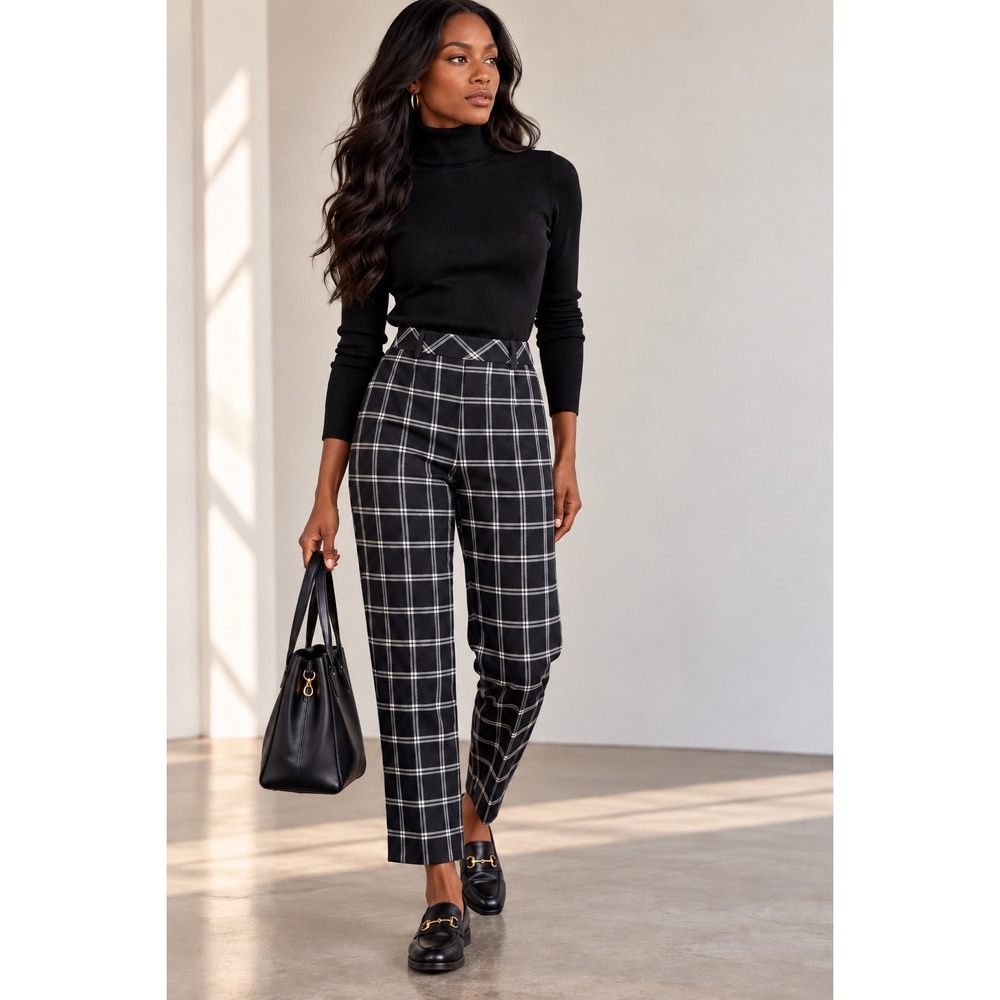 Vintage 90s Pendleton Petite 8 100% Virgin Wool Black White Plaid Trousers